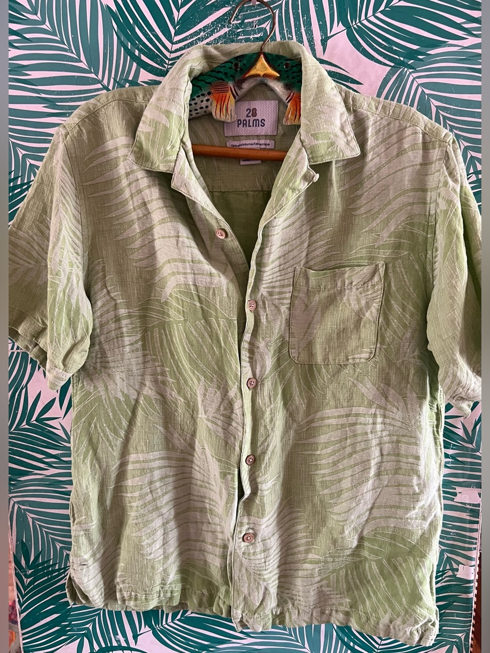 28 Palms Silk Linen blend Hawaiian Short Sleeve button Shirt Sz M